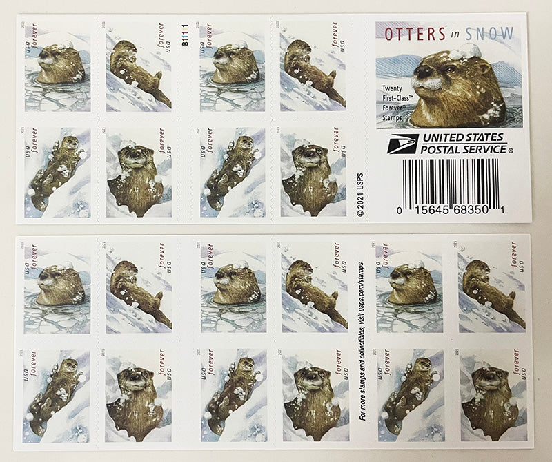 Otters in Snow Forever First Class Postage Stamps - Stamps Co Online