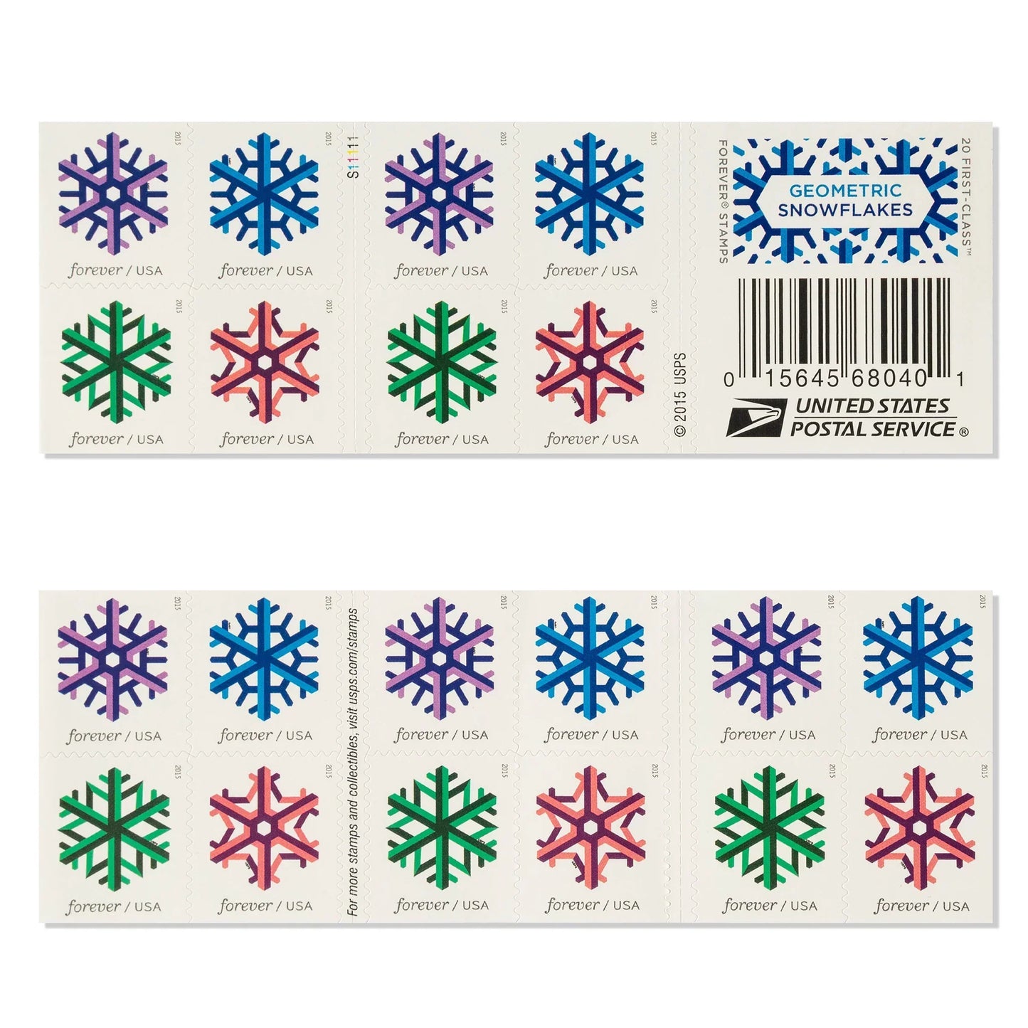 Geometric Snowflakes Forever First Class Postage Stamps - Stamps Co Online