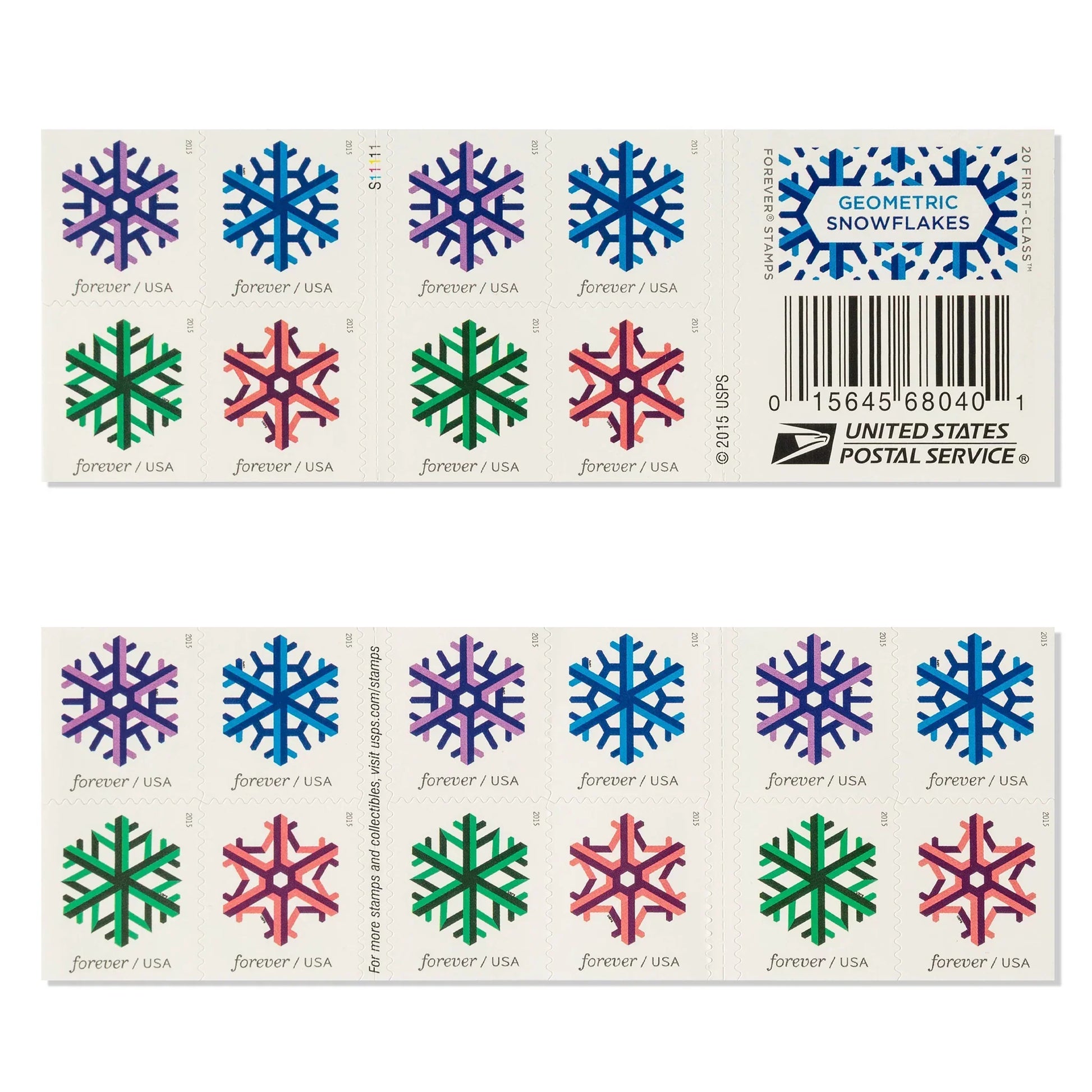Geometric Snowflakes Forever First Class Postage Stamps - Stamps Co Online