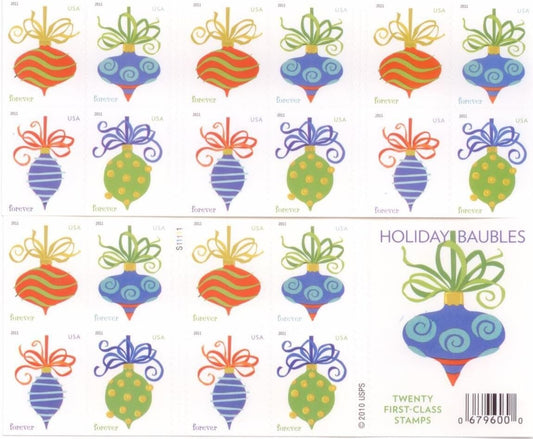 Holiday Baubles First Class Postage Forever Stamps - Stamps Co Online