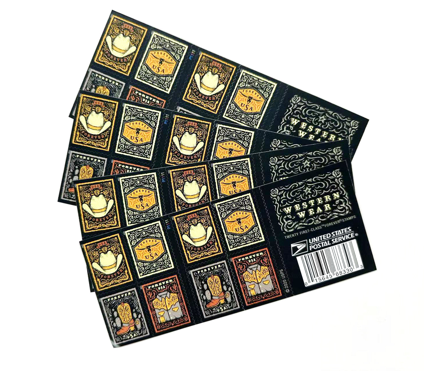 Western Wear (Cowboy Hat, Belt Buckle, Cowboy Boot with Spur, Western Shirt) Forever Postage Stamps - Stamps Co Online